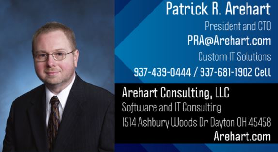 PRA Front 20171205 Front of Patrick Arehart's Business Card