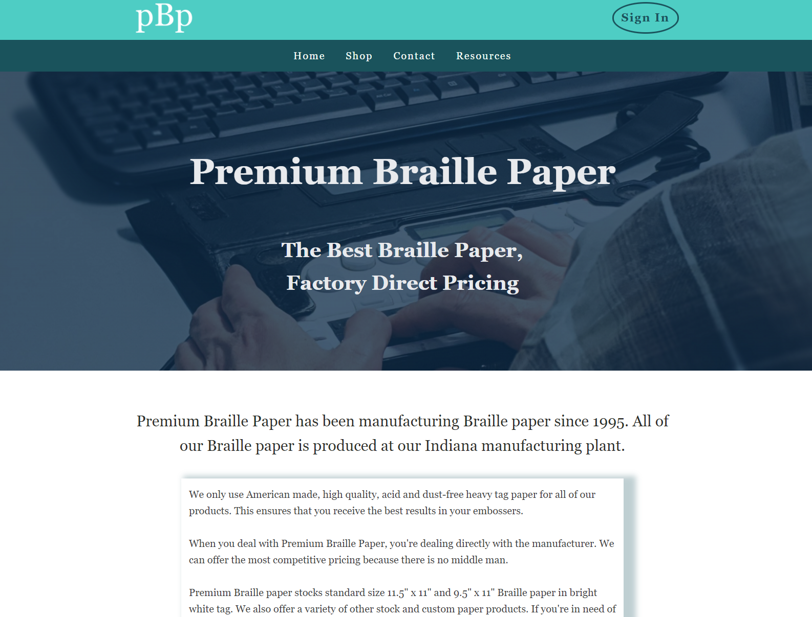 Premium Braille Paper homepage